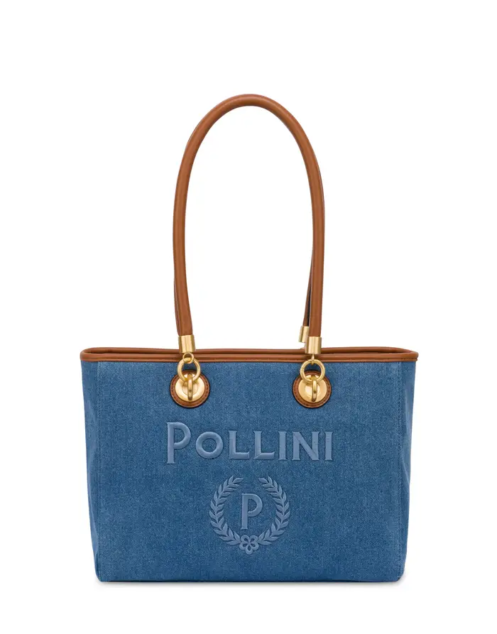 Small Tote Bag Capri In Simil Suede BLU/CUOIO, Pollini