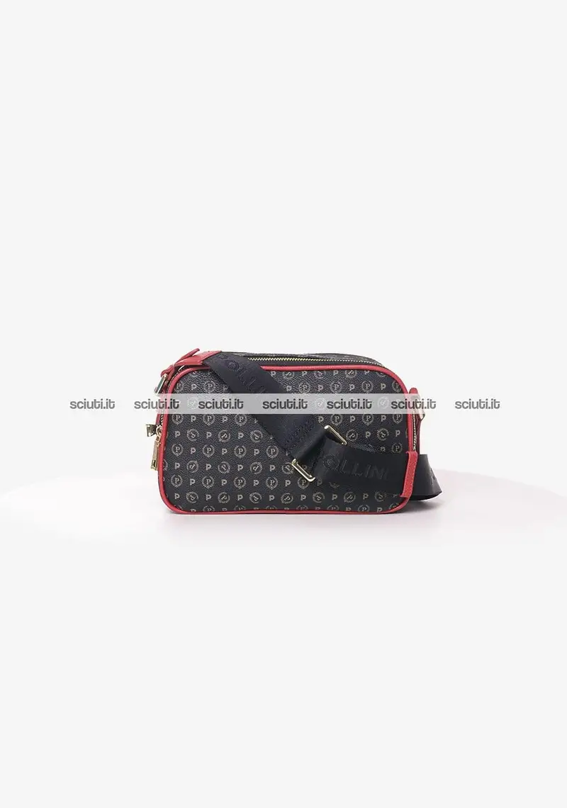 Tracolla Pollini Heritage donna nera doppia zip dettagli rossi