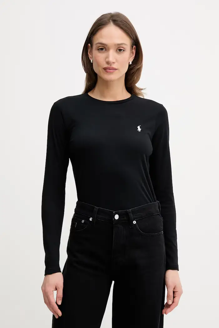 a maniche lunghe da donna in cotone Nero