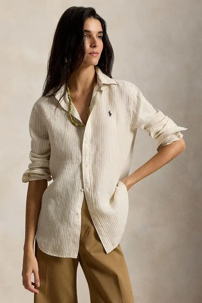 camicia da donna in cotone Beige
