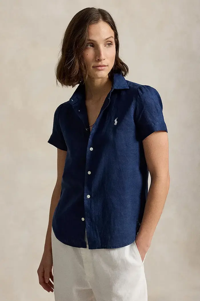 camicia da donna in lino Blu navy