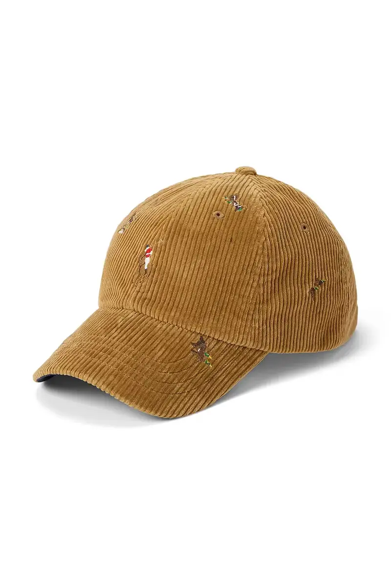 Polo Ralph Lauren cappello con visiera in velluto a coste colore beige 710979195