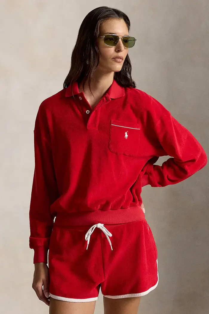 Polo Ralph Lauren felpa da donna in cotone LT WT COTTON TERRY-KNT-POLO Rosso