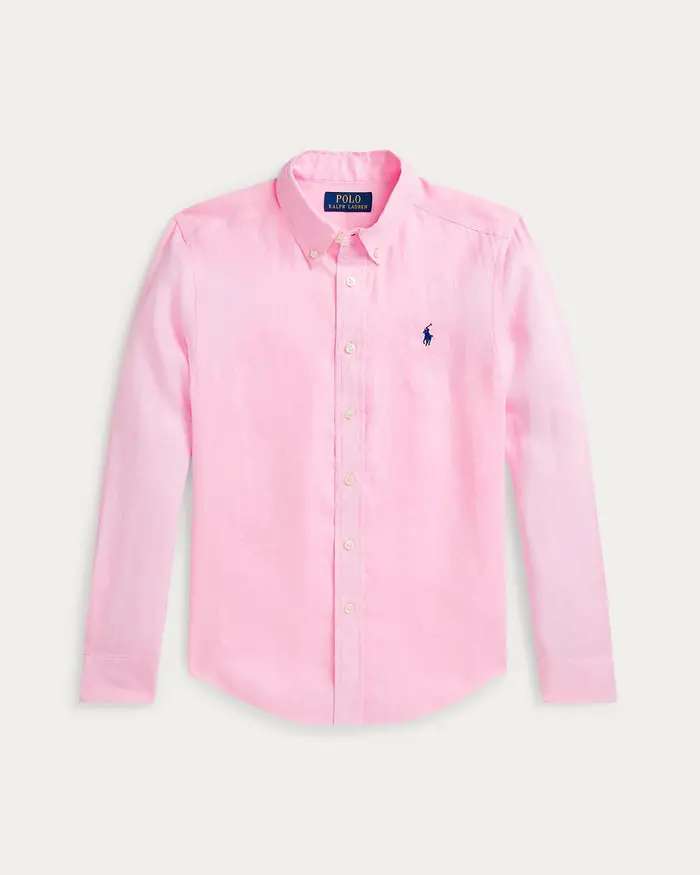 Camicia rosa Polo Ralph Lauren in puro lino con collo button down
