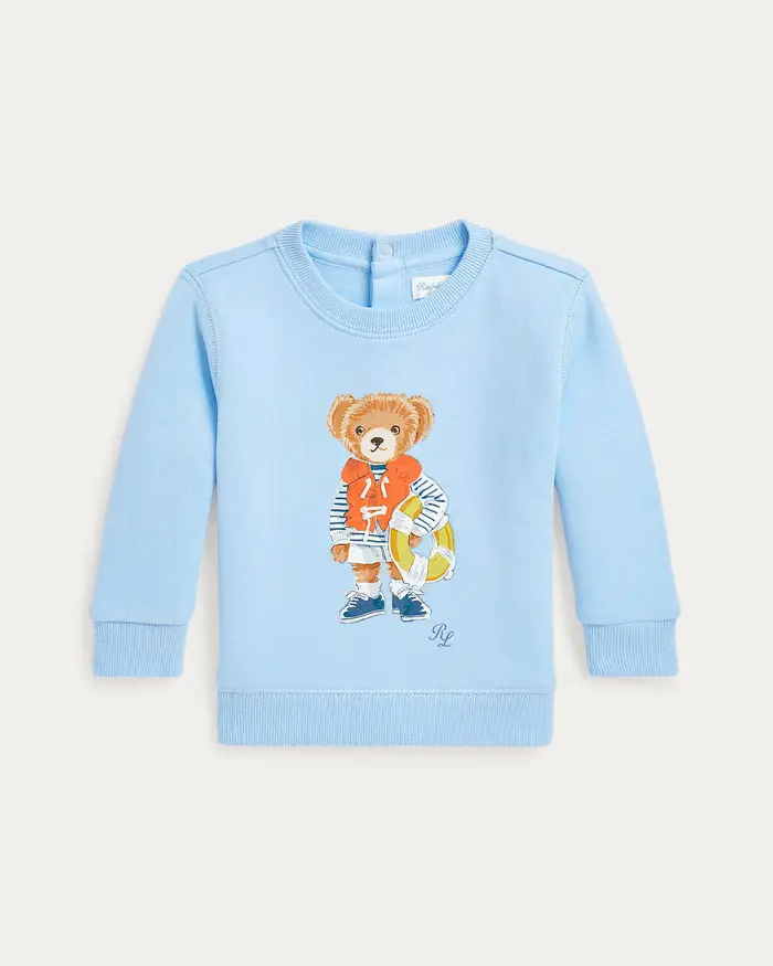 Felpa azzurra Polo Ralph Lauren in misto cotone con stampa Polo Bear e salvagente
