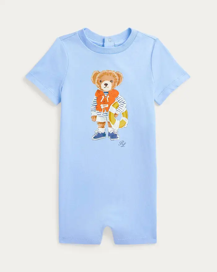 Pagliaccetto Polo Ralph Lauren azzurro in jersey di puro cotone con Polo Bear