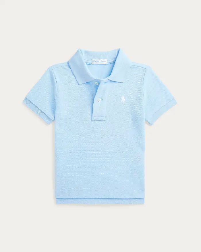 Polo azzurra in piquè di cotone a maniche corte con logo pony bianco Polo Ralph Lauren
