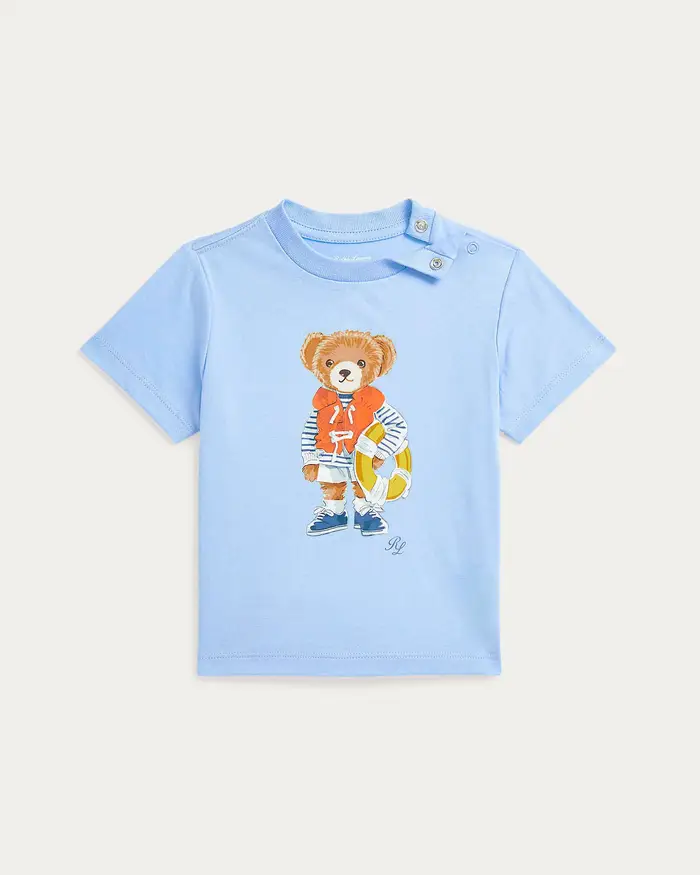 T-shirt azzurra mezza manica Polo Ralph Lauren con Polo Bear e salvagente