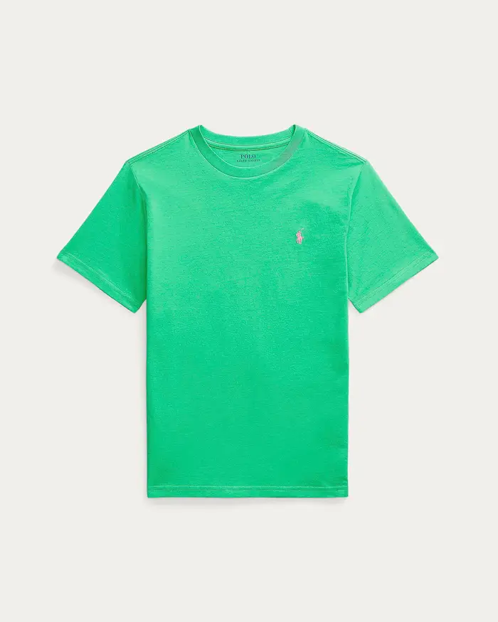 T-shirt Polo Ralph Lauren verde mezza manica con logo pony rosa