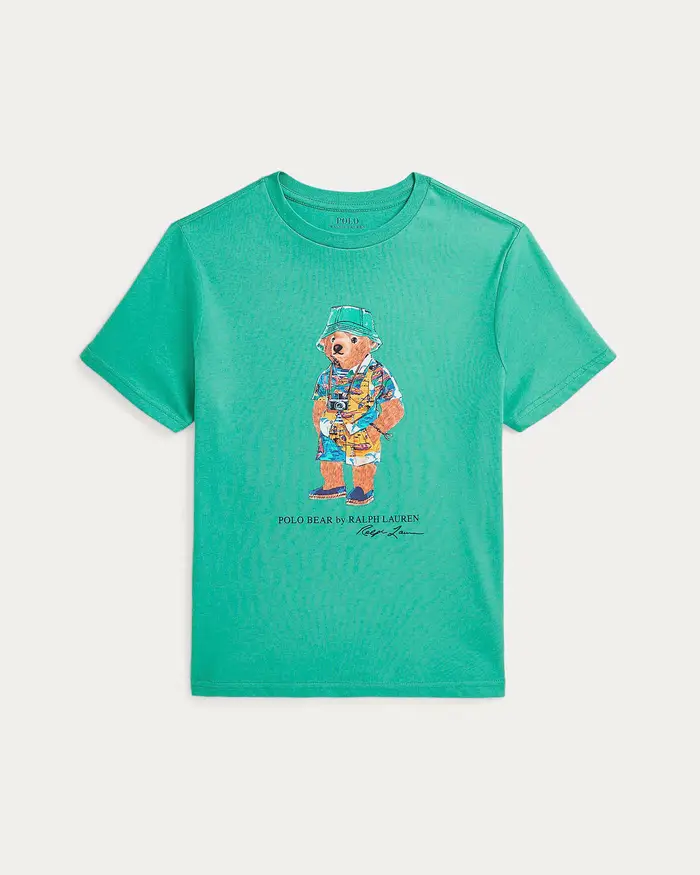 T-shirt verde mezza manica Polo Ralph Lauren con stampa Polo Bear