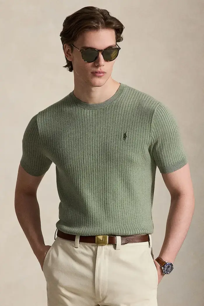 maglione a maniche corte da uomo in cotone Verde