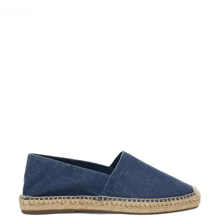 mocassini da uomo in suede con fondo con cuciture in tessuto corda intrecciato blu navy