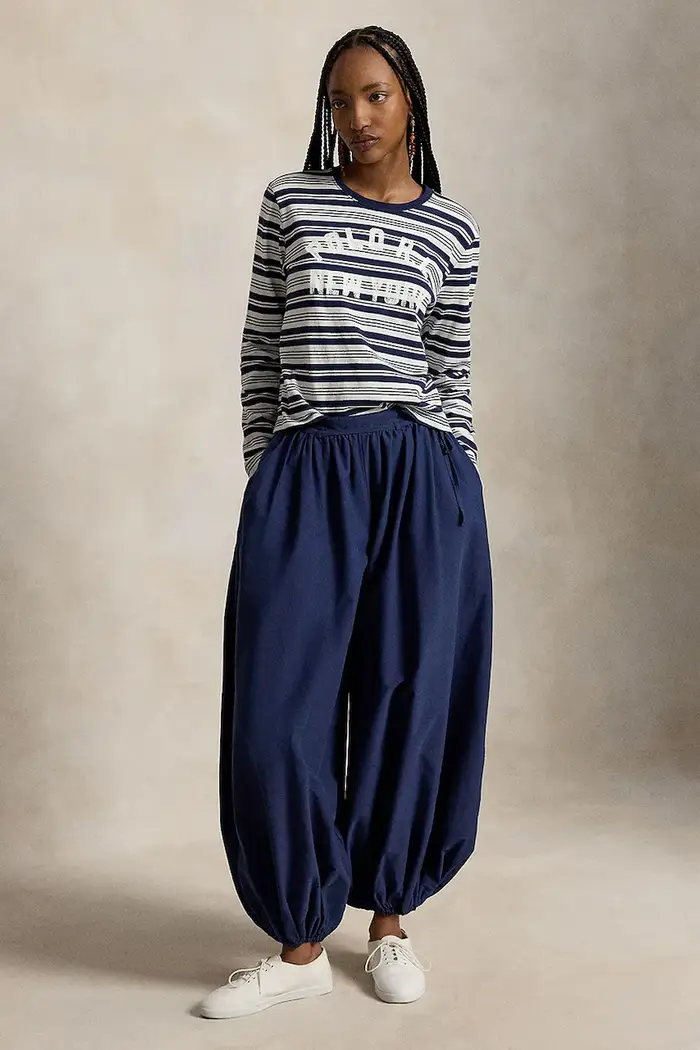 pantaloni da donna con misto seta Blu navy