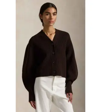 Polo Ralph Lauren per donna 211A96255001 Cardigan a coste marrone in misto lana, Casual