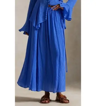 per donna 211A96330001 Gonna a portafoglio blu stropicciata a trapezio (42), Casual, Lyocell