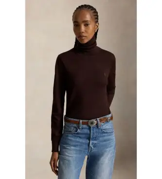 Polo Ralph Lauren per donna 211B17732001 Maglione di lana con collo a rotolo marrone, Casual, Manica lunga