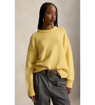 Polo Ralph Lauren per donna 211B17753001 Maglione di lana con collo rotondo giallo, Casual, Manica lunga