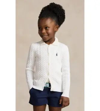 Polo Ralph Lauren per ragazza 312543047064 Cardigan bianco in cotone lavorato a trecce (6 5años= 124/128cm), Casual, moda per bambini