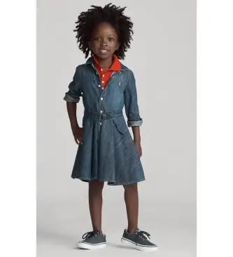 per ragazza 312698860001 Abito chemisier in denim di cotone con cintura blu (6años= 117/123cm), Casual, moda per bambini