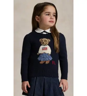 Polo Ralph Lauren per ragazza 312702268001 Maglione di cotone con orsetto Polo blu navy (4años= 102/108cm), Casual, Manica lunga, moda per