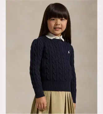 Polo Ralph Lauren per ragazza 312901316009 Maglia a trecce blu navy (6 5años= 124/128cm), Casual, Cotone, moda per bambini