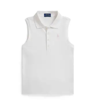 Polo Ralph Lauren per ragazza 313965074006 Polo in piqué elasticizzato senza maniche bianco ( 9años= 136/142cm), Casual, Cotone, Senza