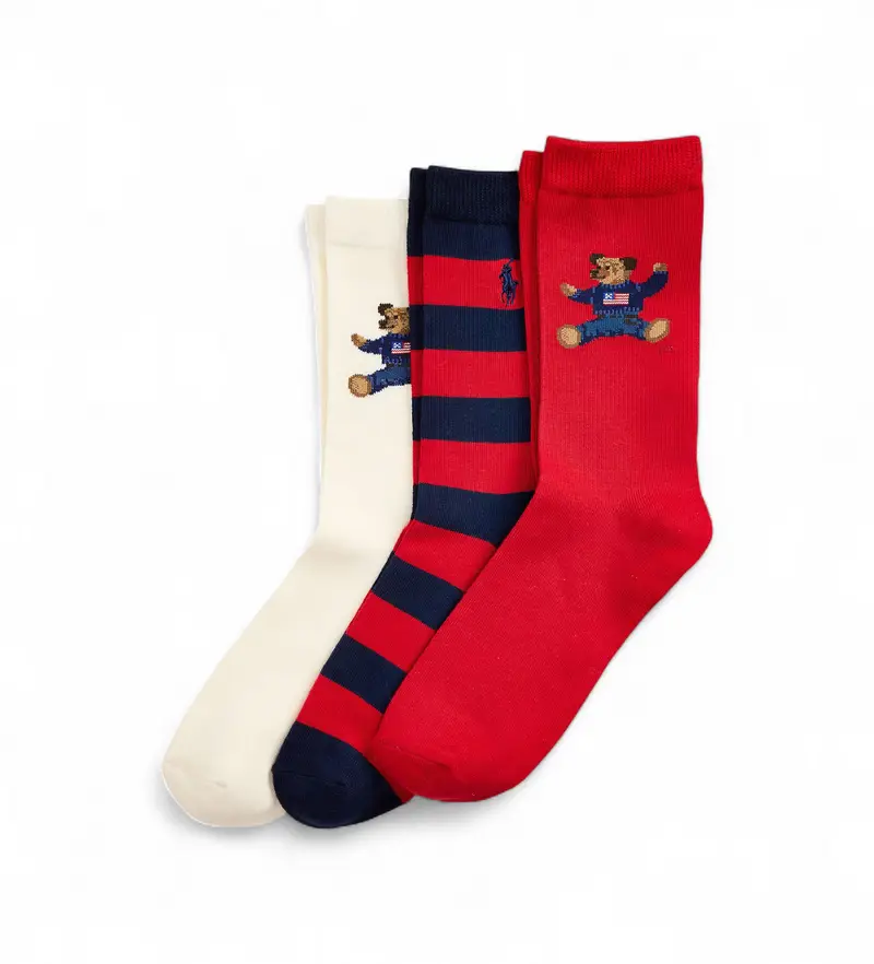 Polo Ralph Lauren per ragazza 448P03263001 Set di 3 paia di calzini con Polo Bear rosso, bianco (8/5Años=136/142cm), Homewear, Cotone, mo