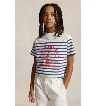 Polo Ralph Lauren per ragazzo 323A12278001 T-shirt in cotone stampato bianco (6/años = 136/138cm), Casual, Manica corta, moda per bambini