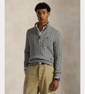 per uomo 710810841002 Maglione grigio in cotone lavorato a trecce (L), Casual