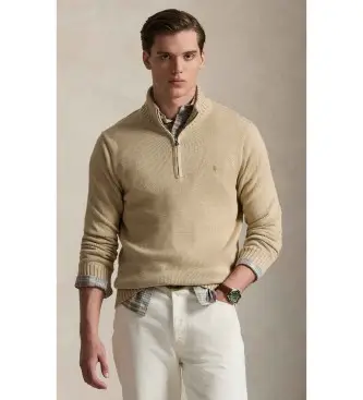Polo Ralph Lauren per uomo 710859939513 Maglione beige in cotone a collo alto, Casual, Classico
