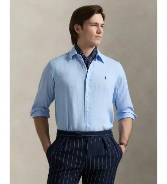 per uomo 710966294008 Camicia in lino su misura (S), Blu, Casual, Manica lunga