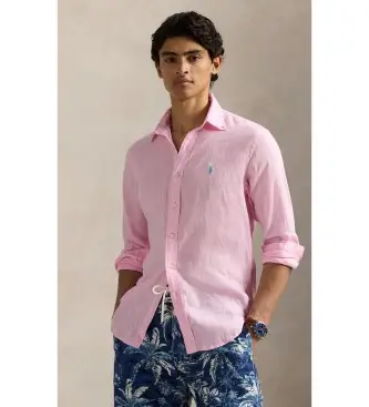 per uomo 710966294009 Camicia in lino rosa su misura (XL), Casual, Manica lunga
