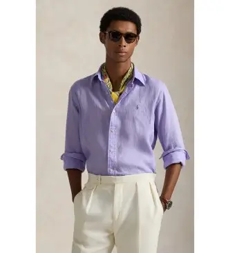 per uomo 710966294501 Camicia in lino lilla su misura (XL), Casual, Manica lunga