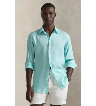 per uomo 710966294510 Camicia in lino turchese su misura (XL), Casual, Manica lunga