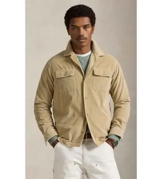 Polo Ralph Lauren per uomo 710981753009 Camicia in velluto a coste beige dalla vestibilità classica, Casual, Cotone, Manica corta