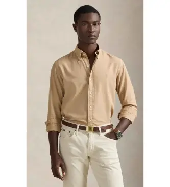Polo Ralph Lauren per uomo 710P07183004 Camicia Dobby beige testurizzata su misura, Casual, Cotone, Classico, Manica lunga