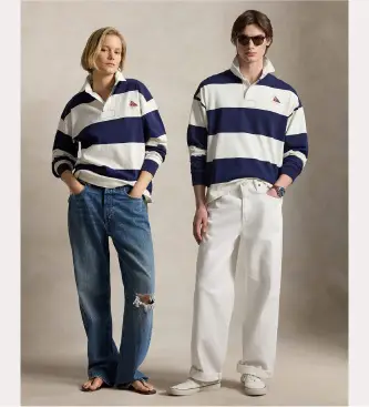 unisex 710B19139003 Maglia da rugby Big Fit in maglia blu navy, bianco (XXL), Casual, Cotone, Manica lunga