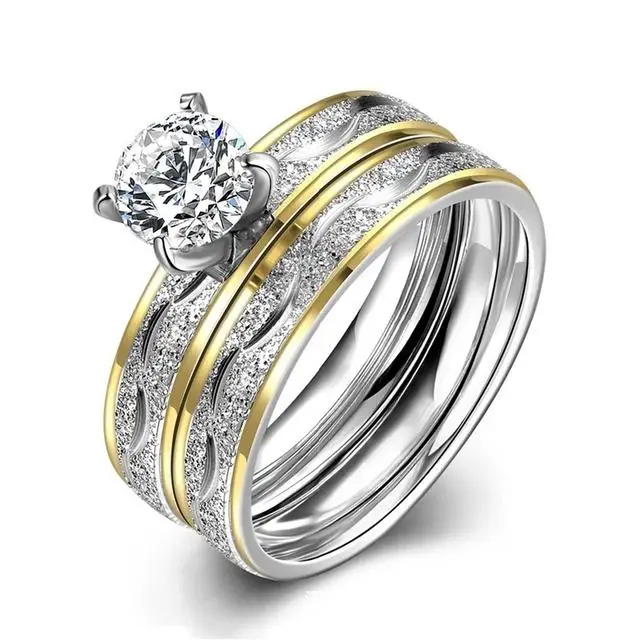2 pz/set Anelli di Cristallo Dell acciaio Inossidabile Per Le Donne Della Ragazza Aaa Bianco Zircone Cubico Anello di Strass Wedding Band Gioielli Aneis Feminino 9