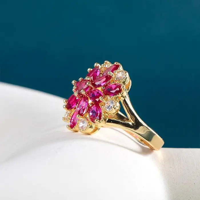 Anelli con fiori in zirconi di corindone rosso per ragazza con abbagliante regalo di compleanno romantico in pietra rossa per gioielli presenti da donna 9 rosso