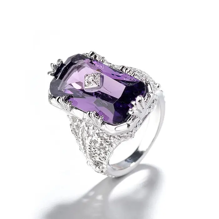 Anello rettangolare in argento sterling 925 da 1,1 ct Gioielli con pietre preziose naturali viola ametista Bizuteria Gioielli con pietre preziose pregiate Gioielli da donna 10