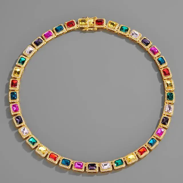 POMOiii Hip Hop colorato ghiacciato strass cubano splicing collane a catena girocollo per gioielli nuova catena punk collo donna uomo 18