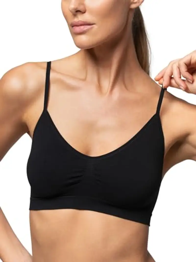 POMPEA Reggiseno Senza Ferretto Invisibile, Brassiere Seamless in Morbida Microfibra con Spallina Stretta, Effetto Seconda Pelle
