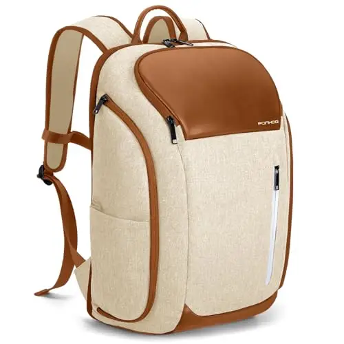 Ponhog Zaino da Donna, Grande per Laptop 17, 3 Pollici, Borsa per Computer Portatile, Beige