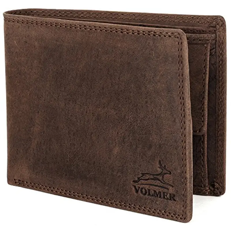 Fa.Volmer Portafoglio in vera pelle, Slim, confortevole e molto robusto PROTEZIONE RFID #Easycomfort (brown/marrone)
