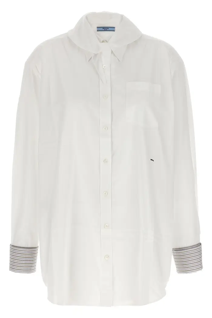 PRADA Camicia Polsini A Contrasto Bianco
