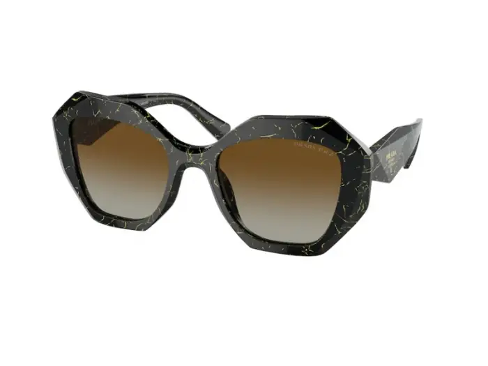Donna Prada PR 16WS 19D6E1 Occhiali da sole Plastica Nero / Giallo Marrone Geometrica Polarizzata Sfumato