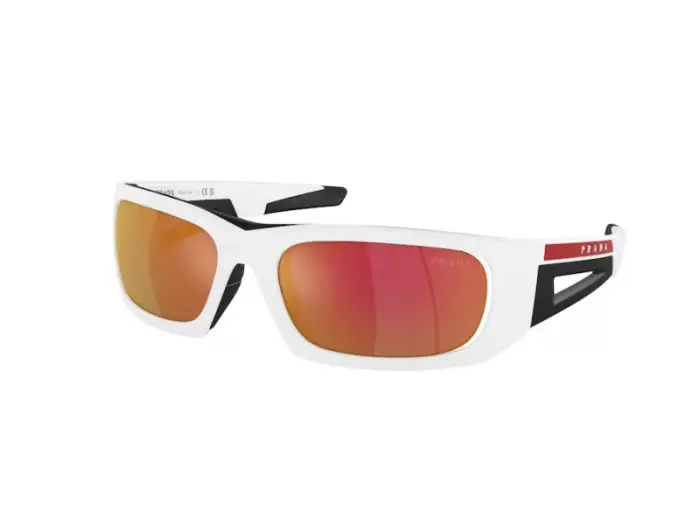 Uomo Prada Linea Rossa PS 02YS AAI04U Occhiali da sole Nylon Bianco Arancione Geometrica Normale Multistrato