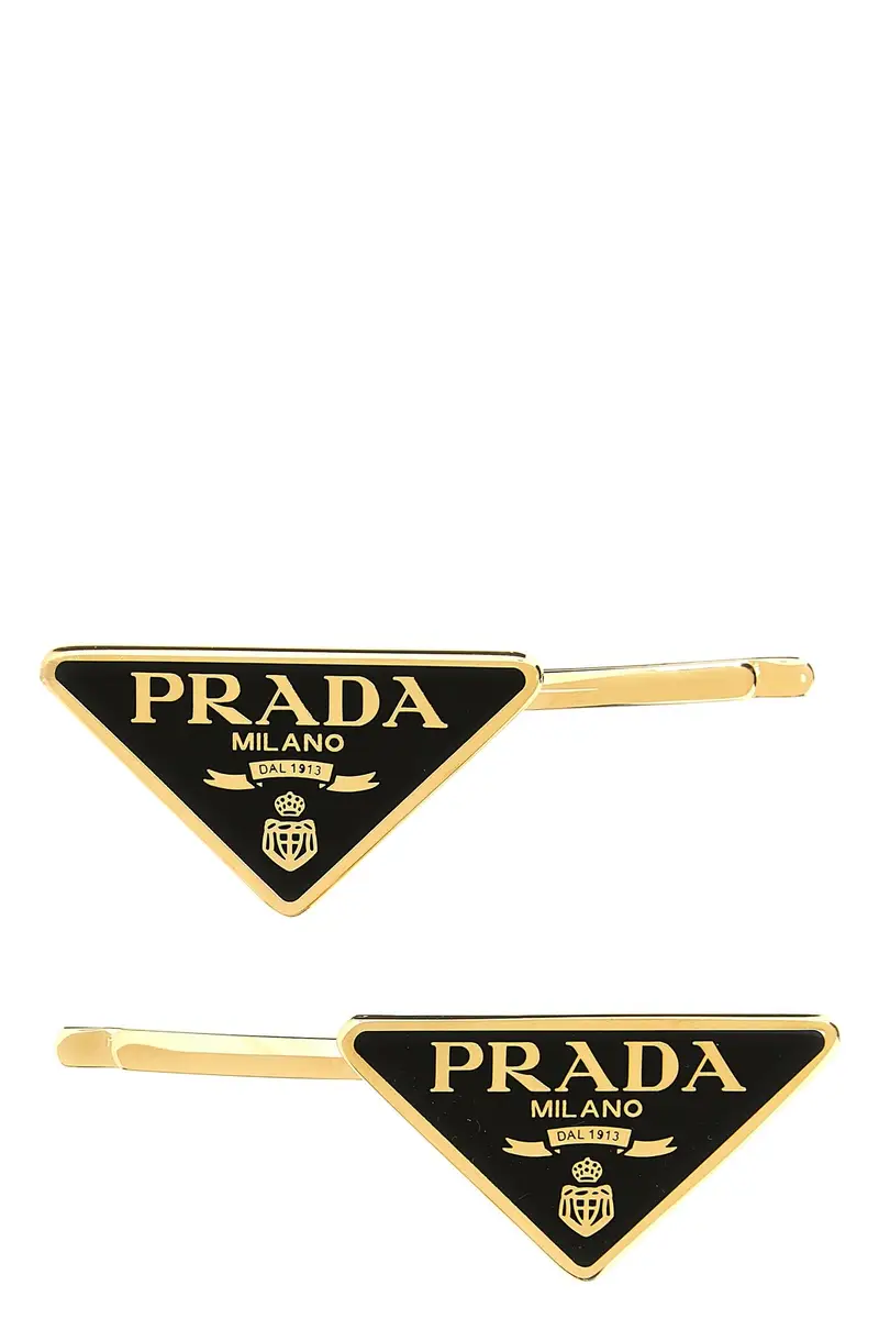PRADA Set 2 Fermagli Per Capelli Logo Nero
