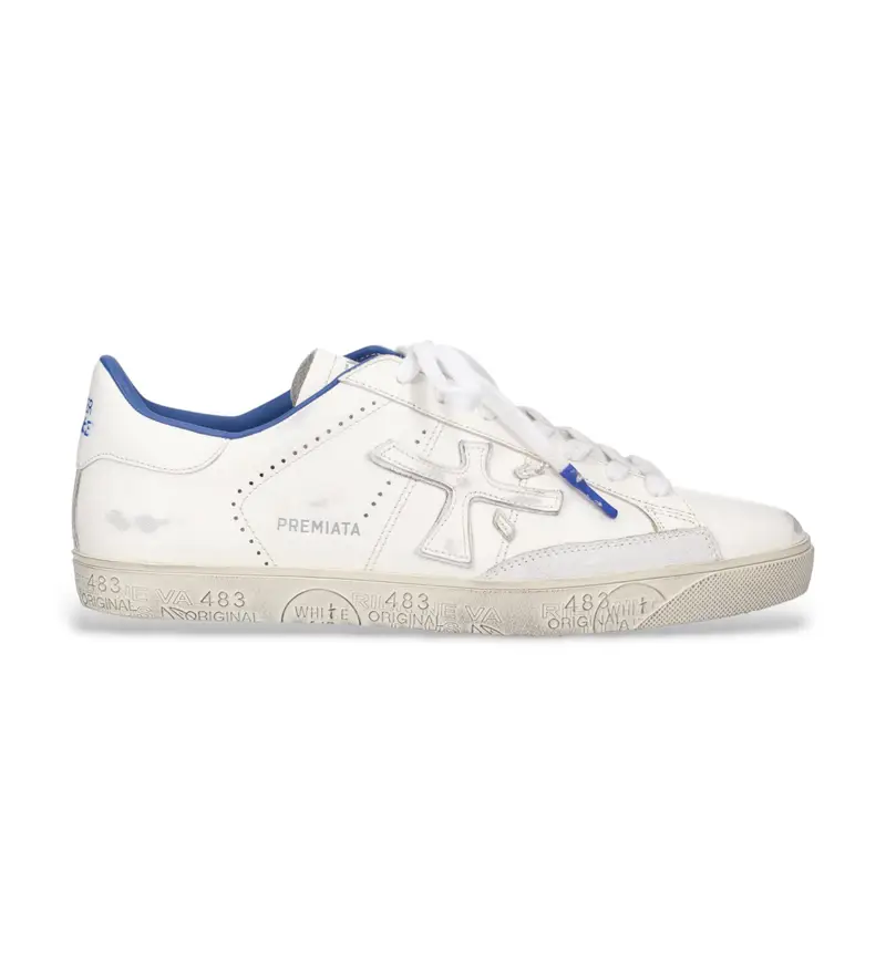 Premiata per uomo. STEVEN Sneakers in pelle bianca Steven, Bianco, Basso, Stringhe, Casual