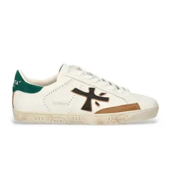 Premiata per uomo STEVEN Steven sneakers in pelle bianca e verde, Bianco, Basso, Stringhe, Casual